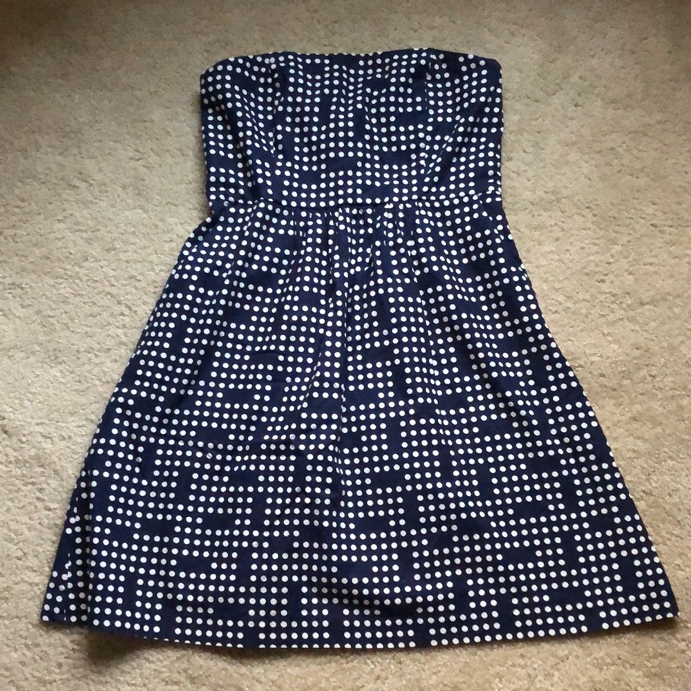 EUC Gap strapless dress navy dot